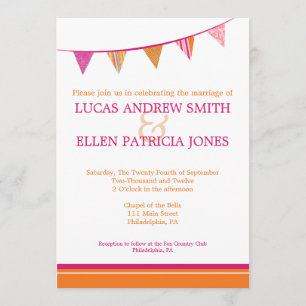 Party Flags Wedding Einladung - Rosa & Orange