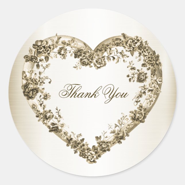 Party Floral Golden Verziert Heart Rahmen Elegant Runder Aufkleber (Vorderseite)