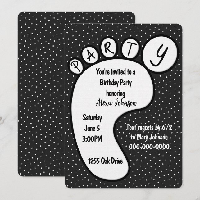Party Footprint auf Polka Dots Einladung (Vorne/Hinten)