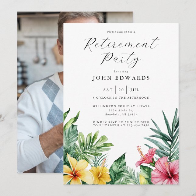 Party-Foto für tropische Blume Einladung (Vorne/Hinten)