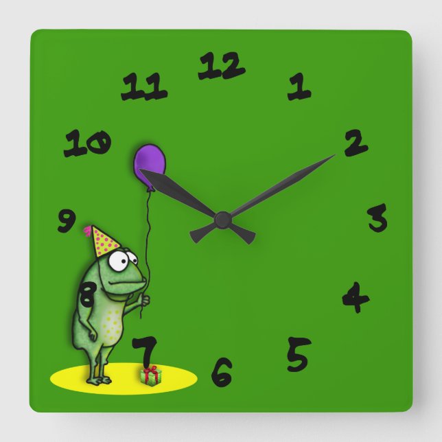 Party-Frosch Quadratische Wanduhr (Vorderseite)
