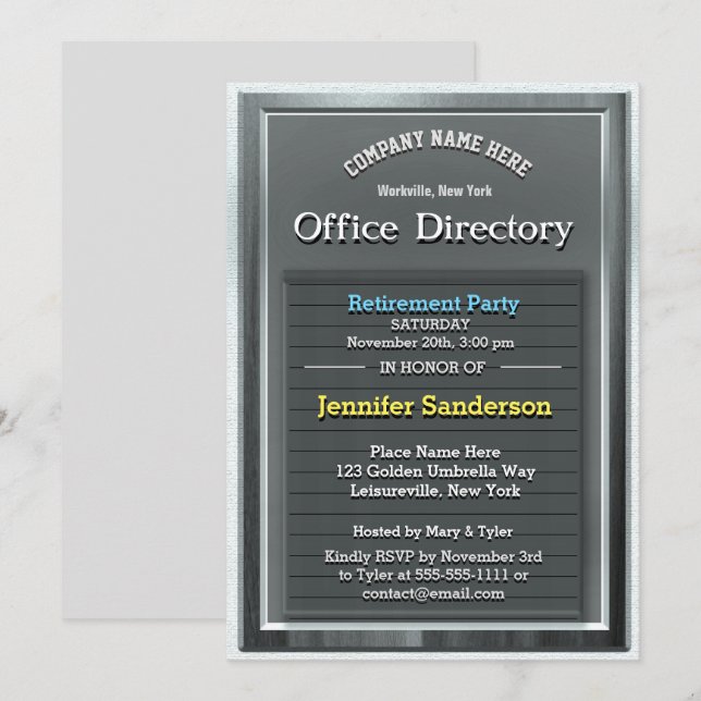 Party | Fun Silver Office Directory Einladung (Vorne/Hinten)