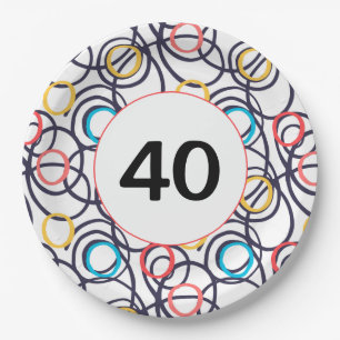 Party Funky Doodles zum 40. Geburtstag Pappteller