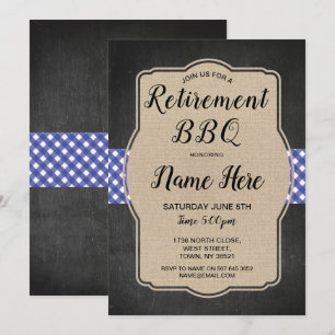Party für Altersversorgung Invite Blue Gingham GRI Einladung