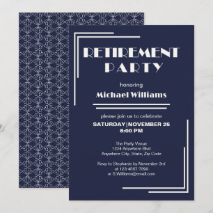 Party für Altersvorsorge Art Deco Retro Bleu Weiß Einladung