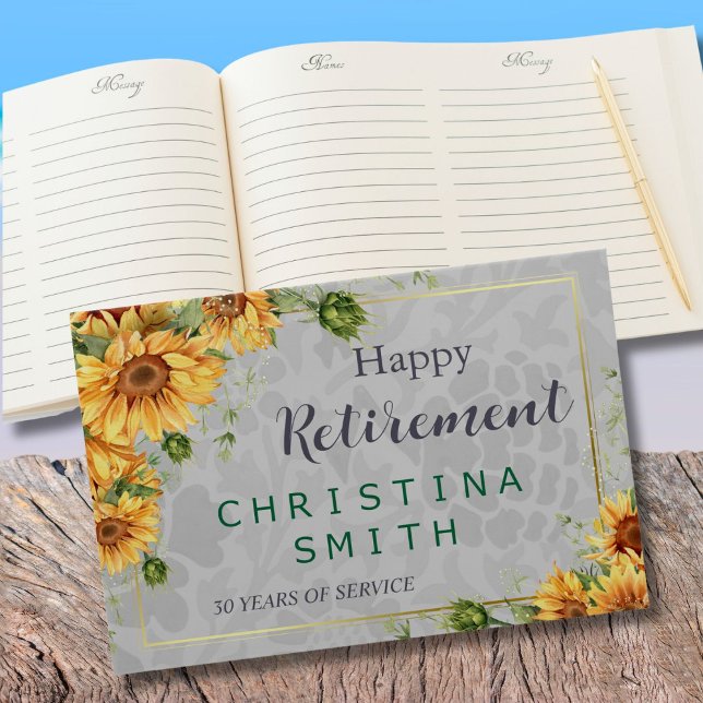 Party für antike Watercolor Sonnenblumen Gästebuch (Antique Watercolor Sunflower Retirement Party Idea)