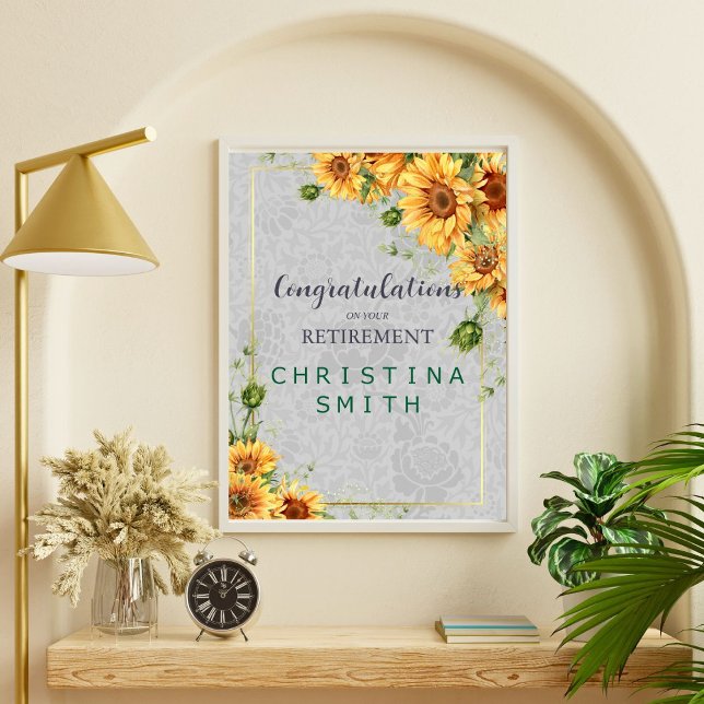 Party für antike Watercolor Sonnenblumen Poster (Antique Watercolor Sunflower Retirement Party Idea)