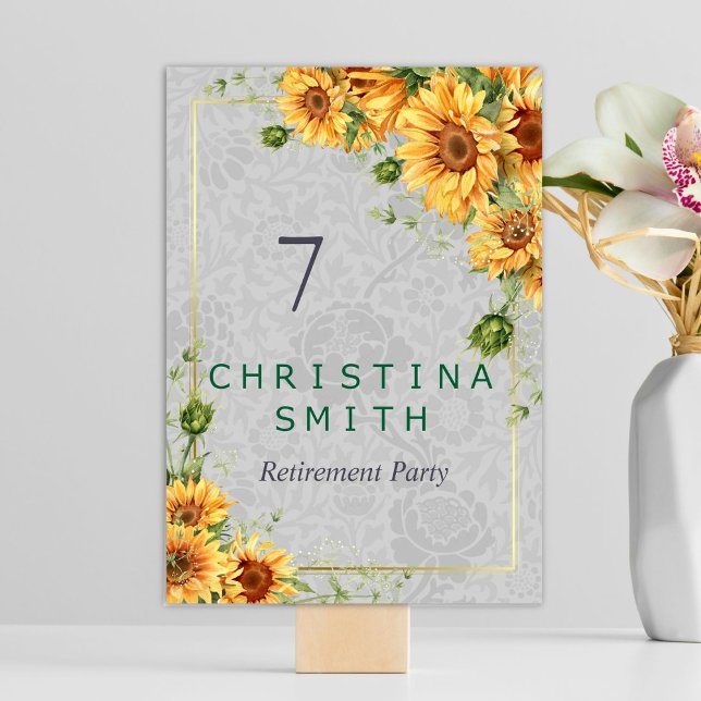 Party für antike Watercolor Sonnenblumen Tischnummer (Antique Watercolor Sunflower Retirement Party Idea)
