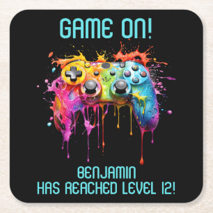 Party für aquamarin-Level-Up-Videospiele Rechteckiger Pappuntersetzer