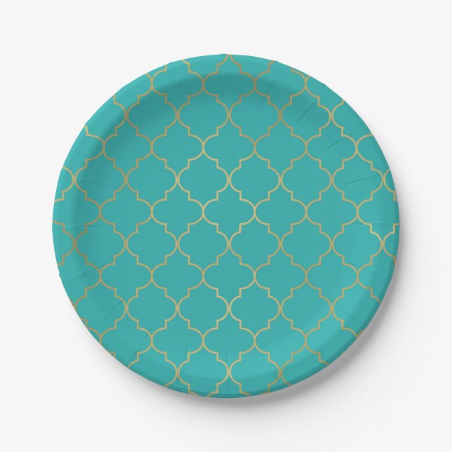 Party für aquamarin- und Goldquatrefolien Pappteller (Vorderseite)