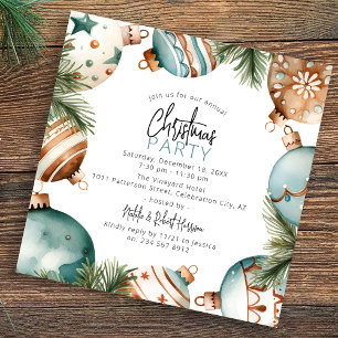 Party für aquamarine und goldene Weihnachtsbäume Einladung