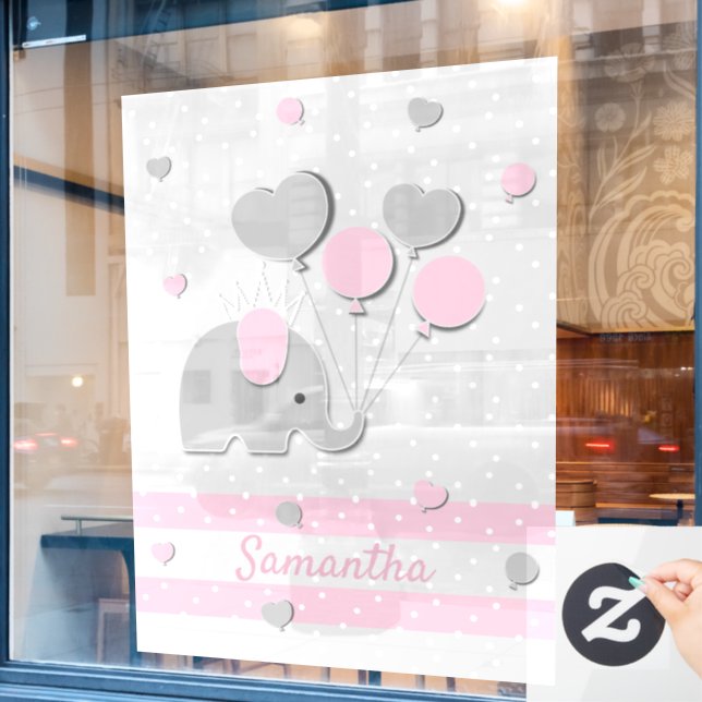 Party für Baby Elefant Luftballons Kinderzimmer Ge Fensteraufkleber (Café-Fenster)