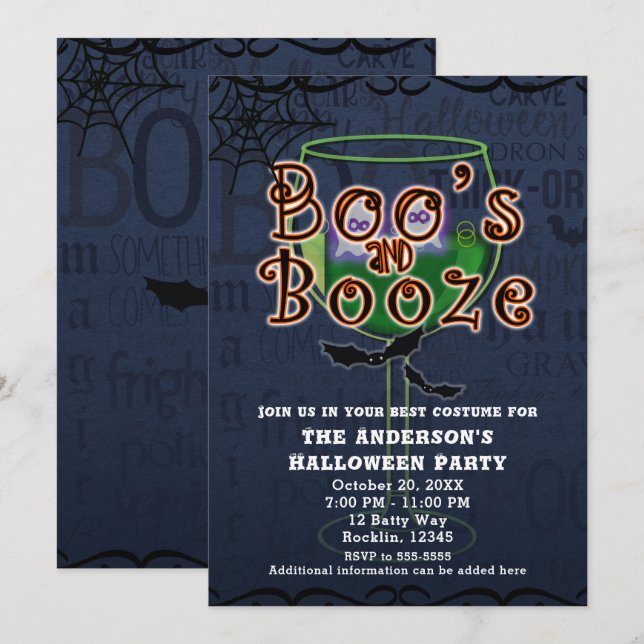 Party für Boos & Booze Geister und Fledermäuse Einladung (Vorne/Hinten)