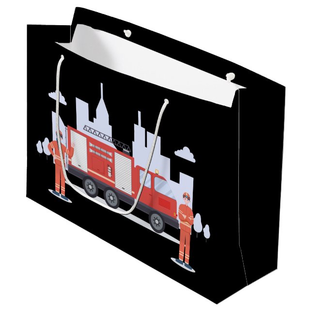 Party für coole Feuerwehr Große Geschenktüte (Vorderseite Schrägansicht)