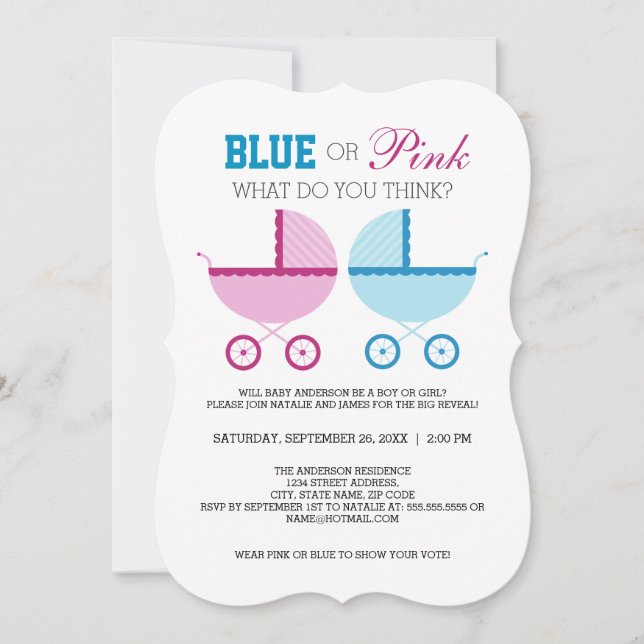 Party für das blaue oder rosa Geschlecht Einladung (Vorderseite)