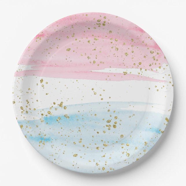 Party für das blaue Rosa-Geschlecht Pappteller (Vorderseite)