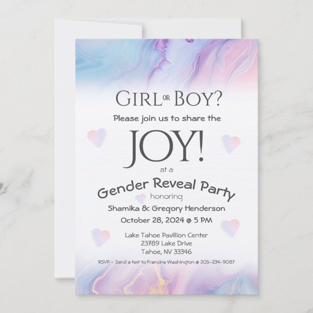 Party für das Blauen und Rosa Geschlecht Einladung (Vorderseite)