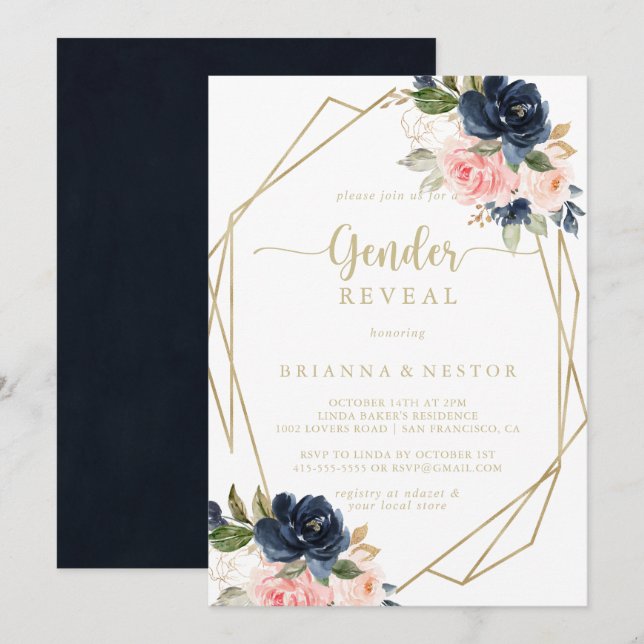 Party für das geometrische Geschlecht in Floral Go Einladung (Vorne/Hinten)