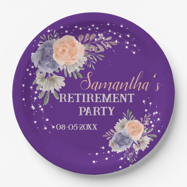Party für das Ruhestand Floralpeony Rose Lila Pappteller (Vorderseite)