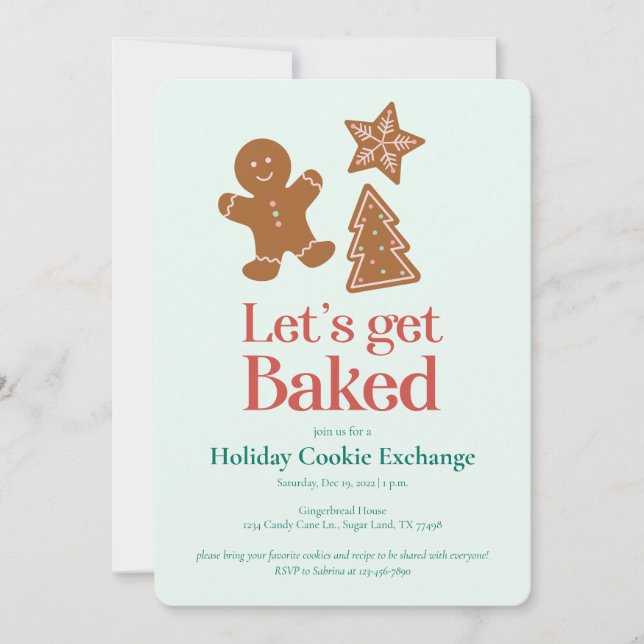 Party für den Holiday Cookie Exchange | Lebkuchen Einladung (Vorderseite)