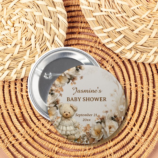 Party für die Blumenteddy-Bärendusche Button (Von Creator hochgeladen)