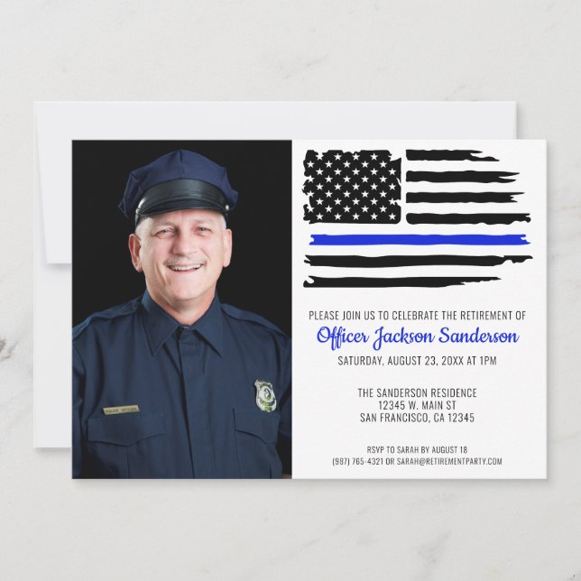 Party für die Polizeieinziehung Thin Blue Line Fot Einladung (Vorderseite)