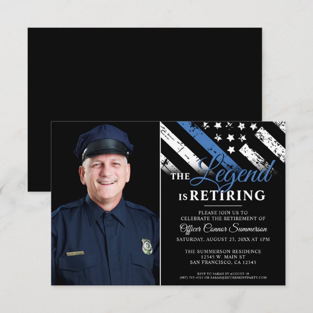 Party für die Polizeieinziehung Thin Blue Line Fot Einladung (Vorne/Hinten)