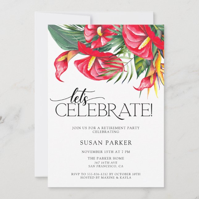 Party für die Ruhestandsregelung für tropische Blu Einladung (Vorderseite)