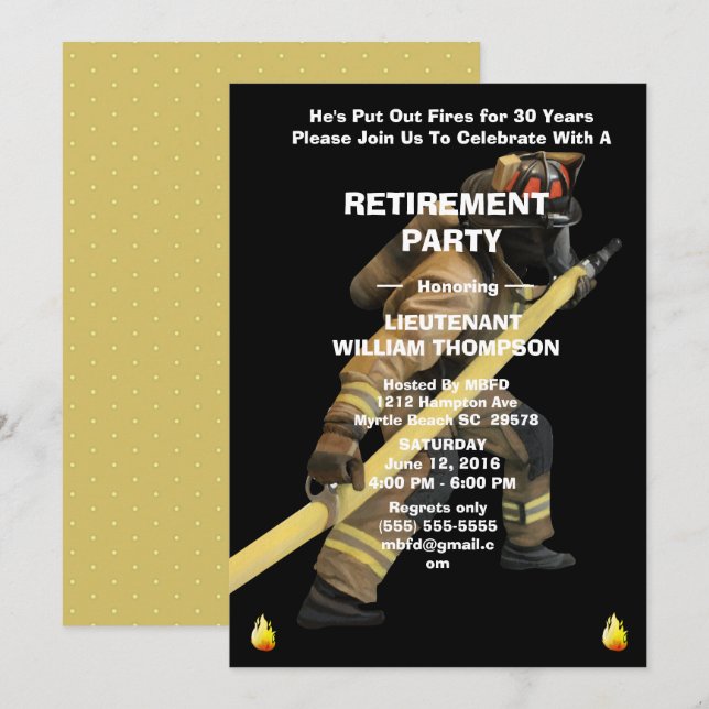 Party für die Ruhestandszeit von Black and Gold-Fe Einladung (Vorne/Hinten)