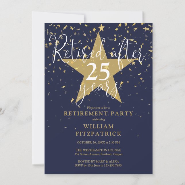 Party für die Ruhestandszeit von Navy Blue und Gol Einladung (Vorderseite)