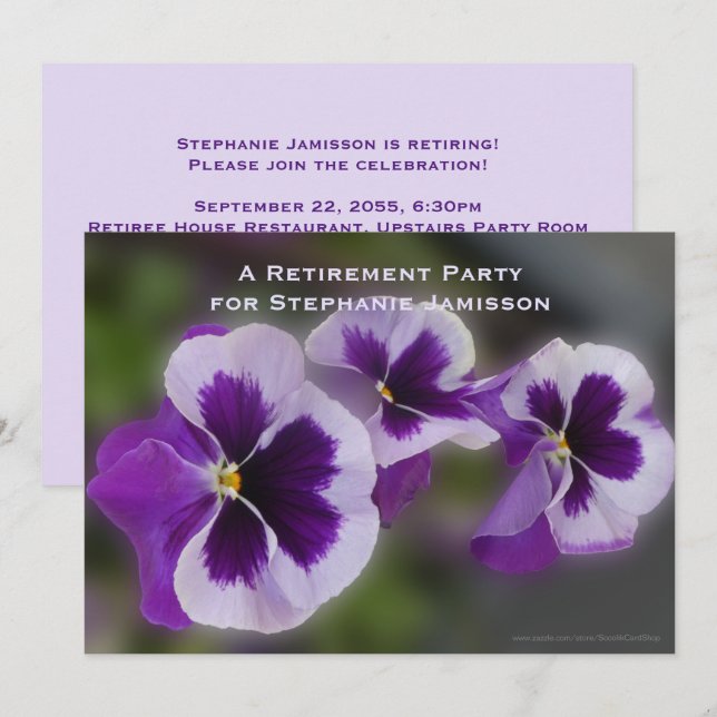 Party für die Ruhestätte, Blütenviolette Blumen, N Einladung (Vorne/Hinten)