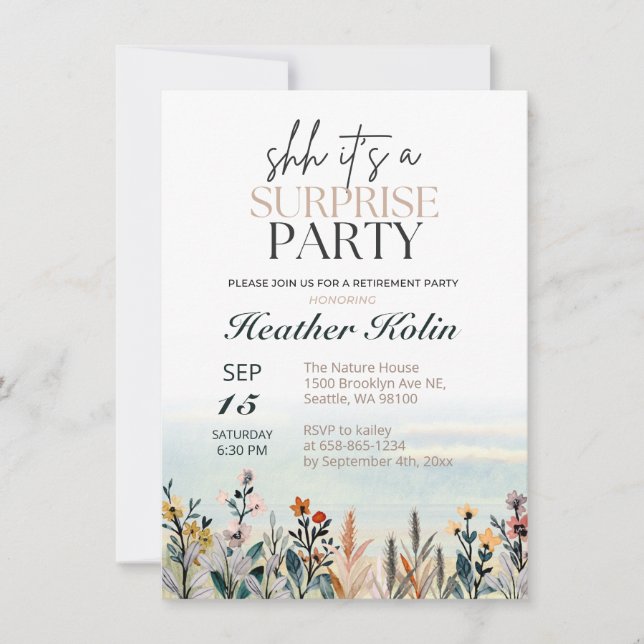 Party für die Wildblume von Aquarellen Einladung (Vorderseite)