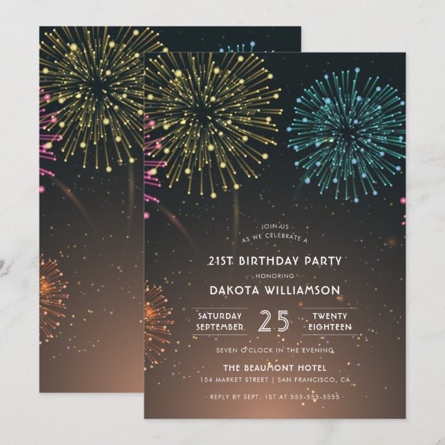Party für Feuerwerkskörper| Modern Typografie Birt Einladung (Vorne/Hinten)