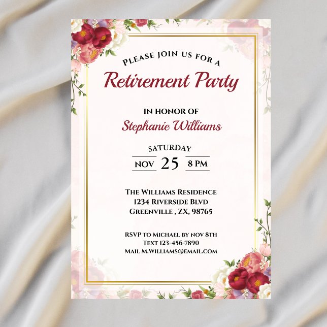 Party für Frauen im Ruhestand Elegantes Bouquet Einladung (Von Creator hochgeladen)