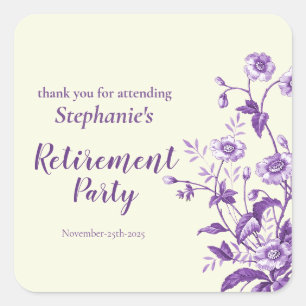 Party für Frauen im Ruhestand Lavender Wildblume Quadratischer Aufkleber