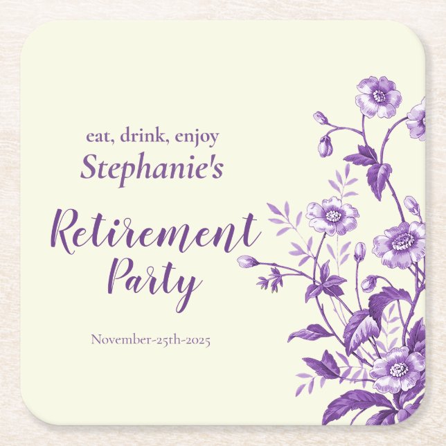 Party für Frauen im Ruhestand Lavender Wildblume Rechteckiger Pappuntersetzer (Vorderseite)