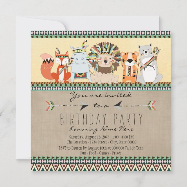 Party für Indianertribal-Kindergeburtstag Einladung (Vorderseite)
