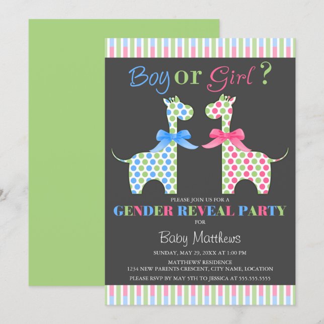 Party für Junge oder Girl Giraffe Gender Reveal Einladung (Vorne/Hinten)