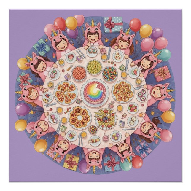 Party für Kinder mit Einhorn Poster (Vorderseite)