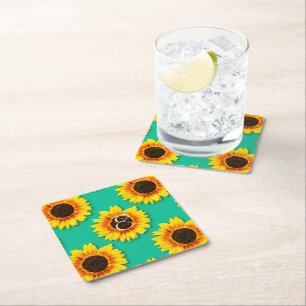 Party für kundenspezifisches Sonnenblumenpapier Rechteckiger Pappuntersetzer