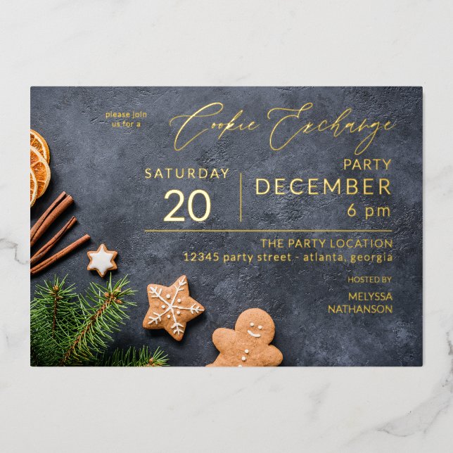 Party für Lebkuchen und Orangefarbenes Cookie Folieneinladung (Vorderseite)