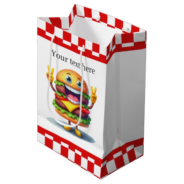 Party für niedliche Hamburger Mittlere Geschenktüte (Vorderseite Schrägansicht)