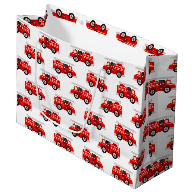 Party für niedliche Kids-Feuerwehrfahrzeuge Große Geschenktüte (Vorderseite Schrägansicht)