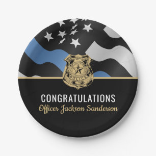 Party für Polizeischutz Blue Line Herzlichen Glück Pappteller