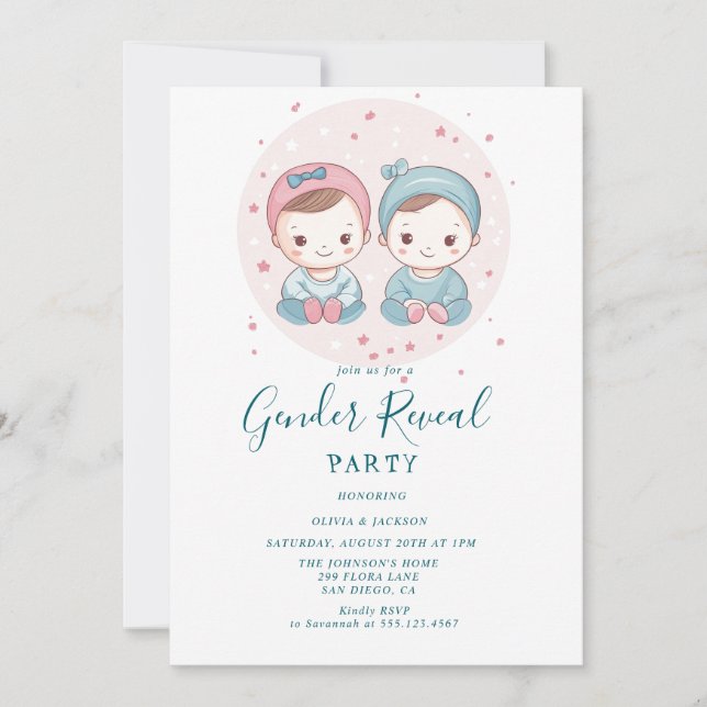 Party für Rosa und Blauer Junge oder Mädchen Einladung (Vorderseite)