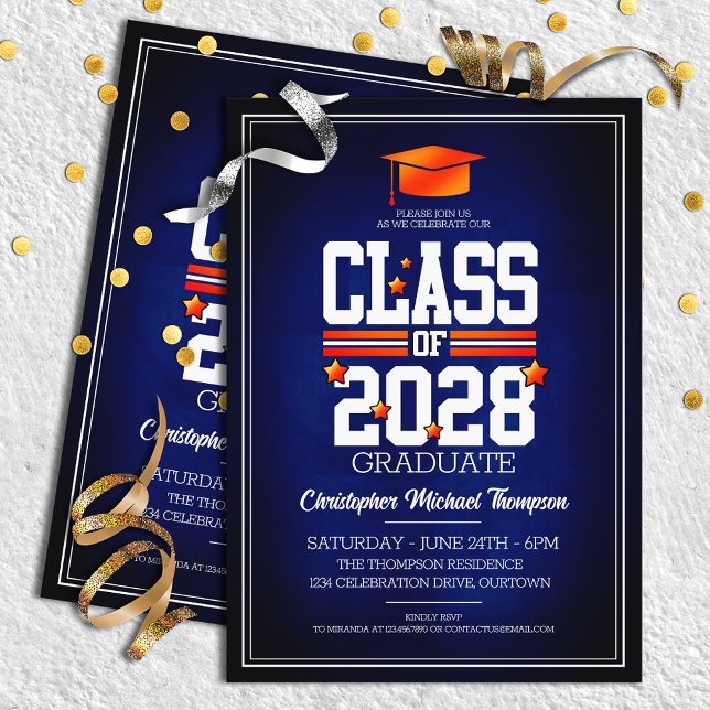 Party für Schulfarben Blau und Orange Graduation Einladung (Von Creator hochgeladen)