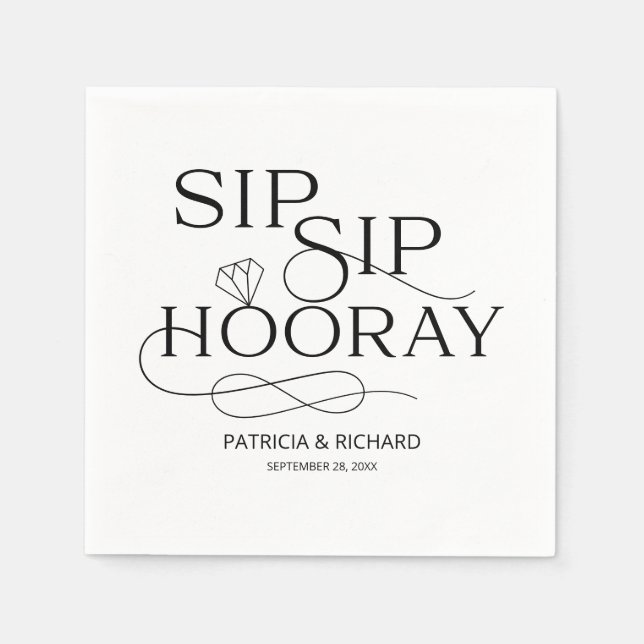 Party für Schwarz-Weiß-Sip-Stunden-Engagement Serviette (Vorderseite)
