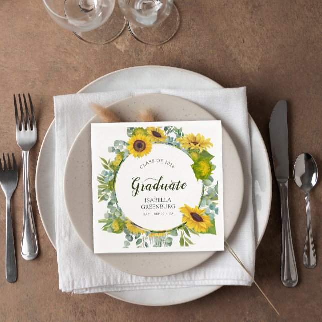 Party für Sonnenblumen Serviette (Sunflower Wreath Script Graduation Party Napkins)
