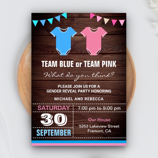 Party für Team Blue oder Team Pink Gender Reveal Einladung (Von Creator hochgeladen)