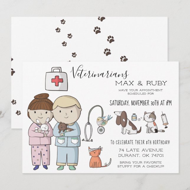 Party für tierärztlich behandelte Kinder Einladung (Vorne/Hinten)